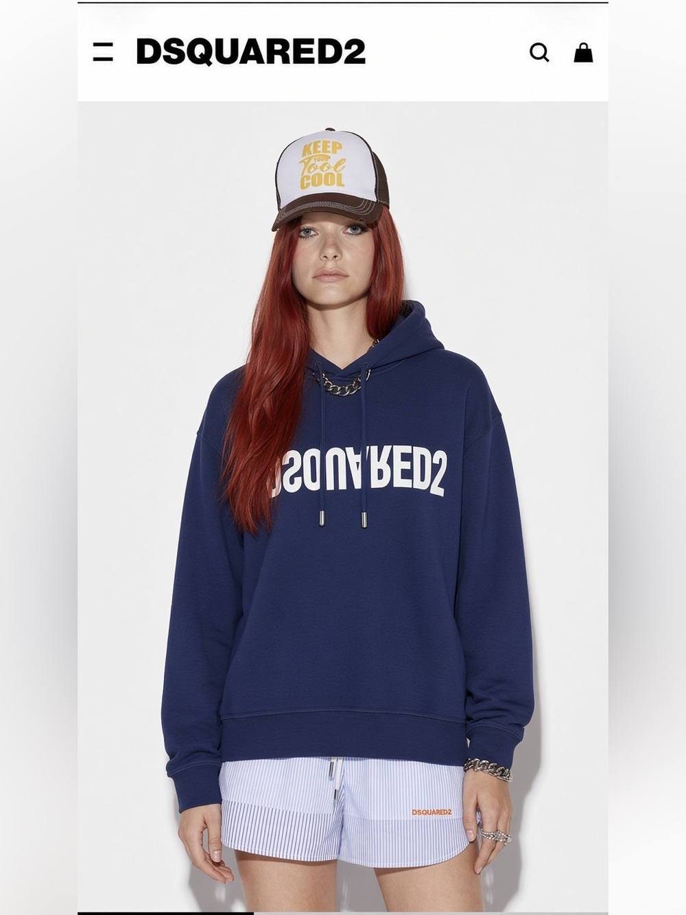 DSQUARED2 Cotton Navy Logo Hoodie with White Print